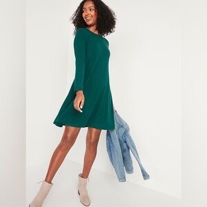 Plush-Knit Long-Sleeve Swing Dress